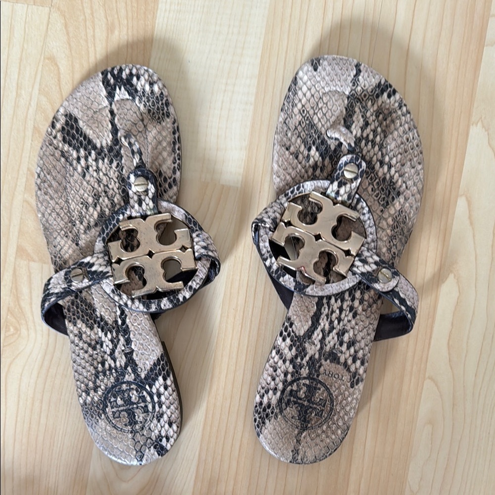 Tory Burch Beige Snakeskin Flip Flops